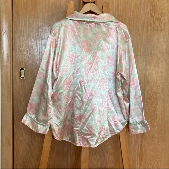 Dreamy, pink and green floral satin pajama top! - Picture 2 of 5